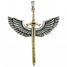 Stainless Steel Two Tone Sword Wings with scripter Pendant